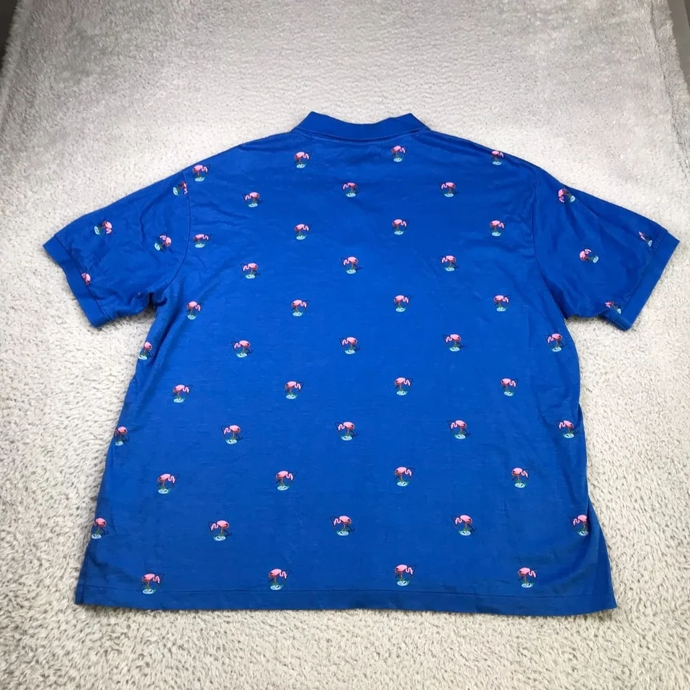Polo Ralph Lauren Shirt Mens 2XB Big Blue Fishing Flamingo Allover Print Cotton